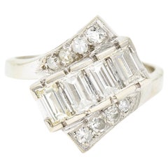 Vintage Mid-Century 1.00 CTW Diamond 14 Karat White Gold Bypass Ring