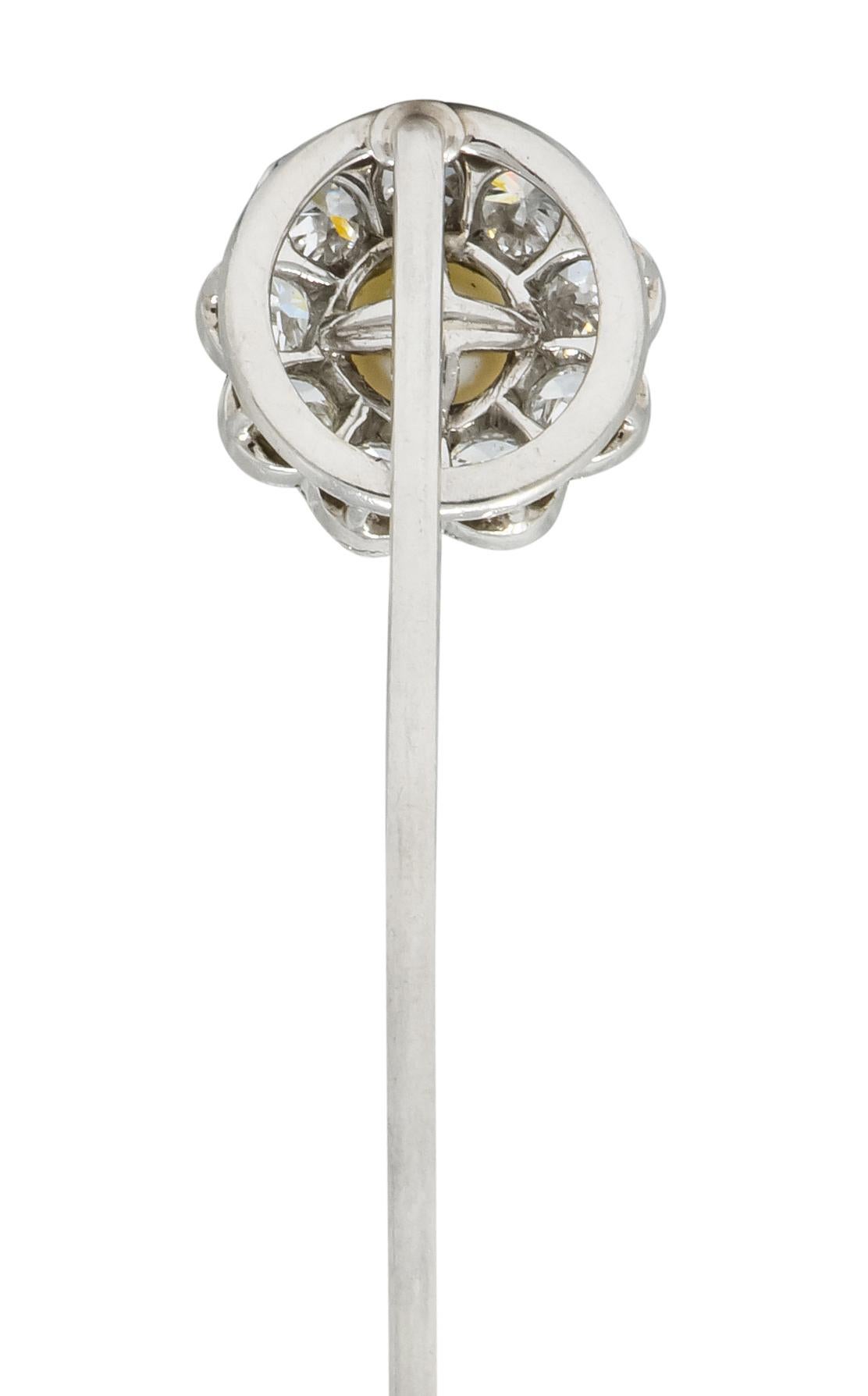 Art Deco 1.00 Carat Diamond Pearl Platinum Floral Cluster Stickpin In Excellent Condition For Sale In Philadelphia, PA