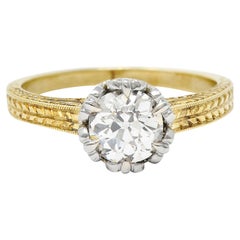 Art Deco 1.00 Carat Diamond Platinum 14 Karat Yellow Gold Engagement Ring