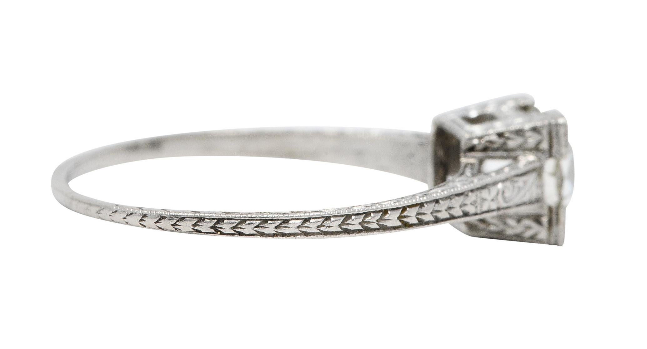 Old European Cut Art Deco 1.00 Carat Diamond Platinum Wheat Engagement Ring