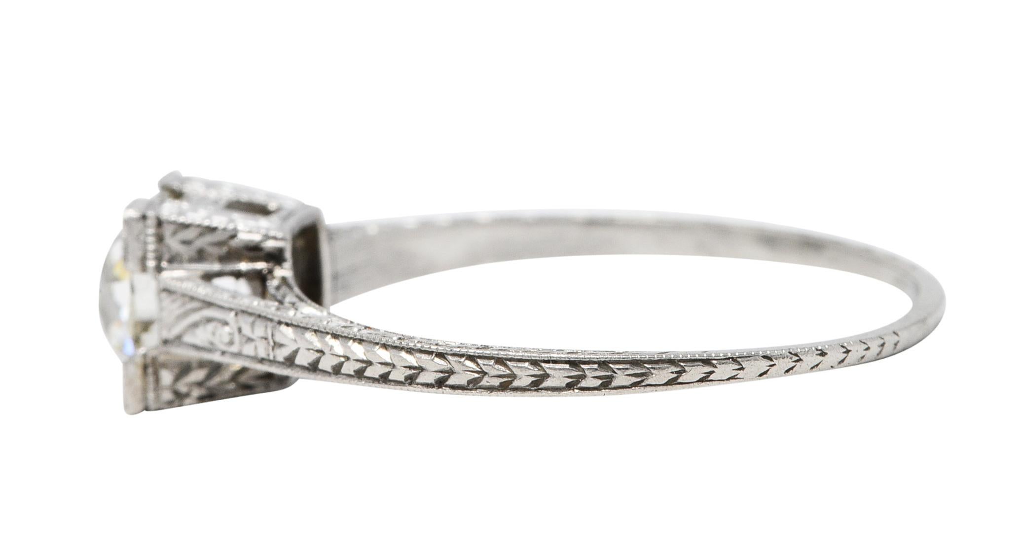 Women's or Men's Art Deco 1.00 Carat Diamond Platinum Wheat Engagement Ring