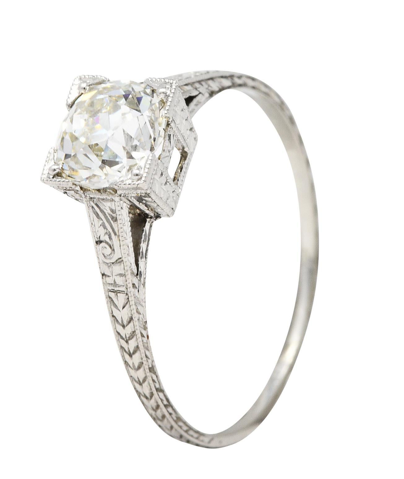 Art Deco 1.00 Carat Diamond Platinum Wheat Engagement Ring 3