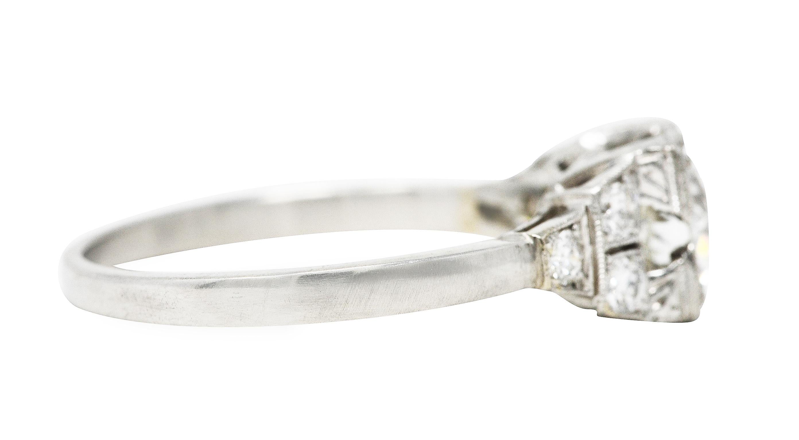 Old European Cut Art Deco 1.00 Carat Old European Diamond Platinum Stepped Engagement Ring For Sale