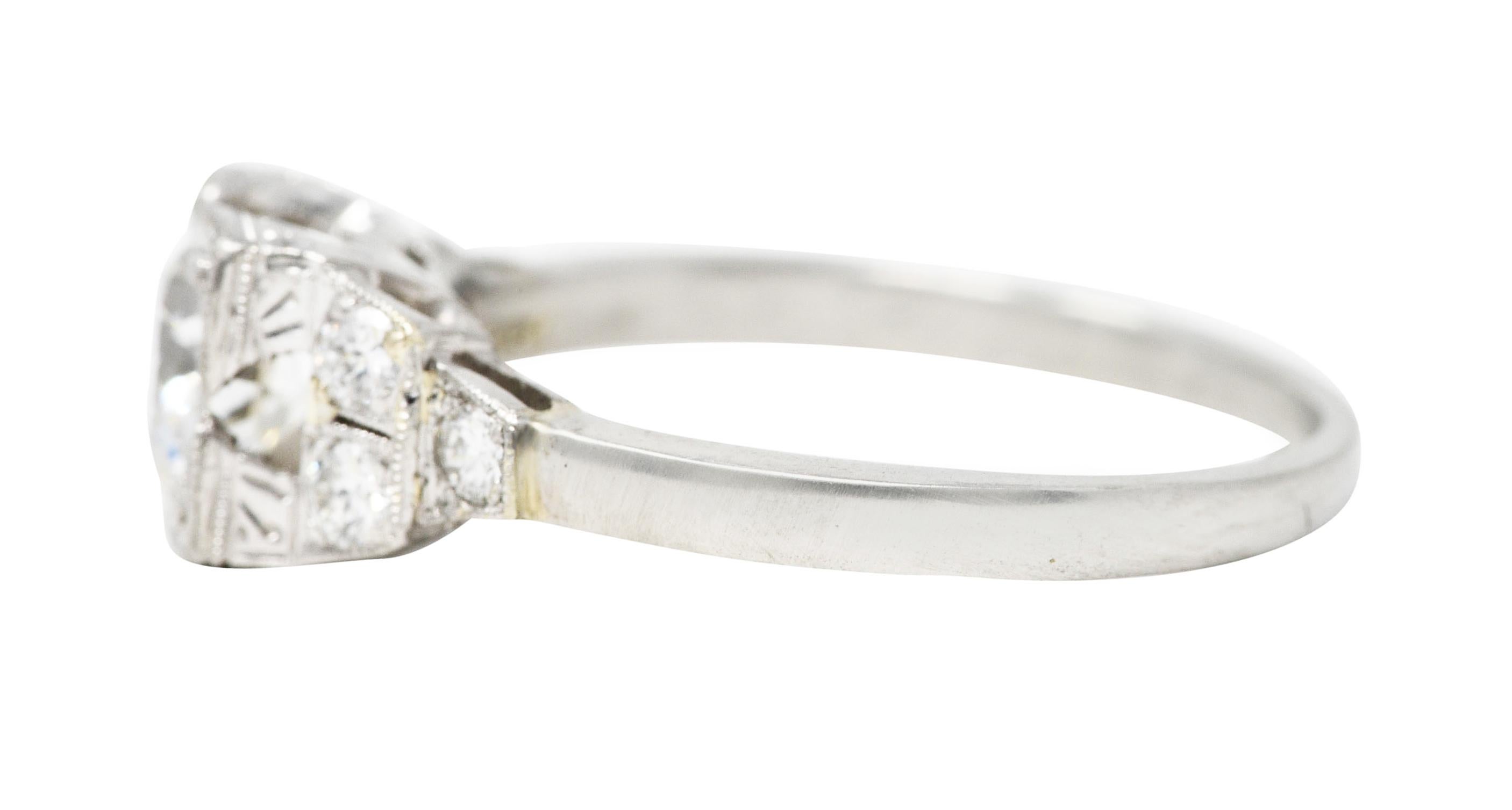 Women's or Men's Art Deco 1.00 Carat Old European Diamond Platinum Stepped Engagement Ring For Sale