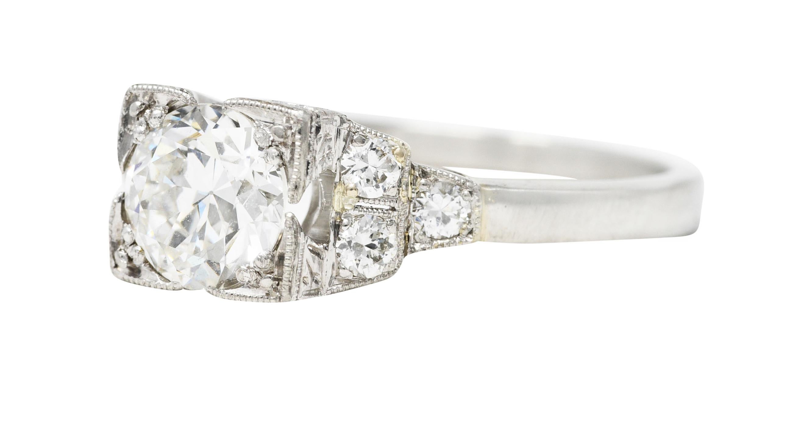 Art Deco 1.00 Carat Old European Diamond Platinum Stepped Engagement Ring For Sale 1