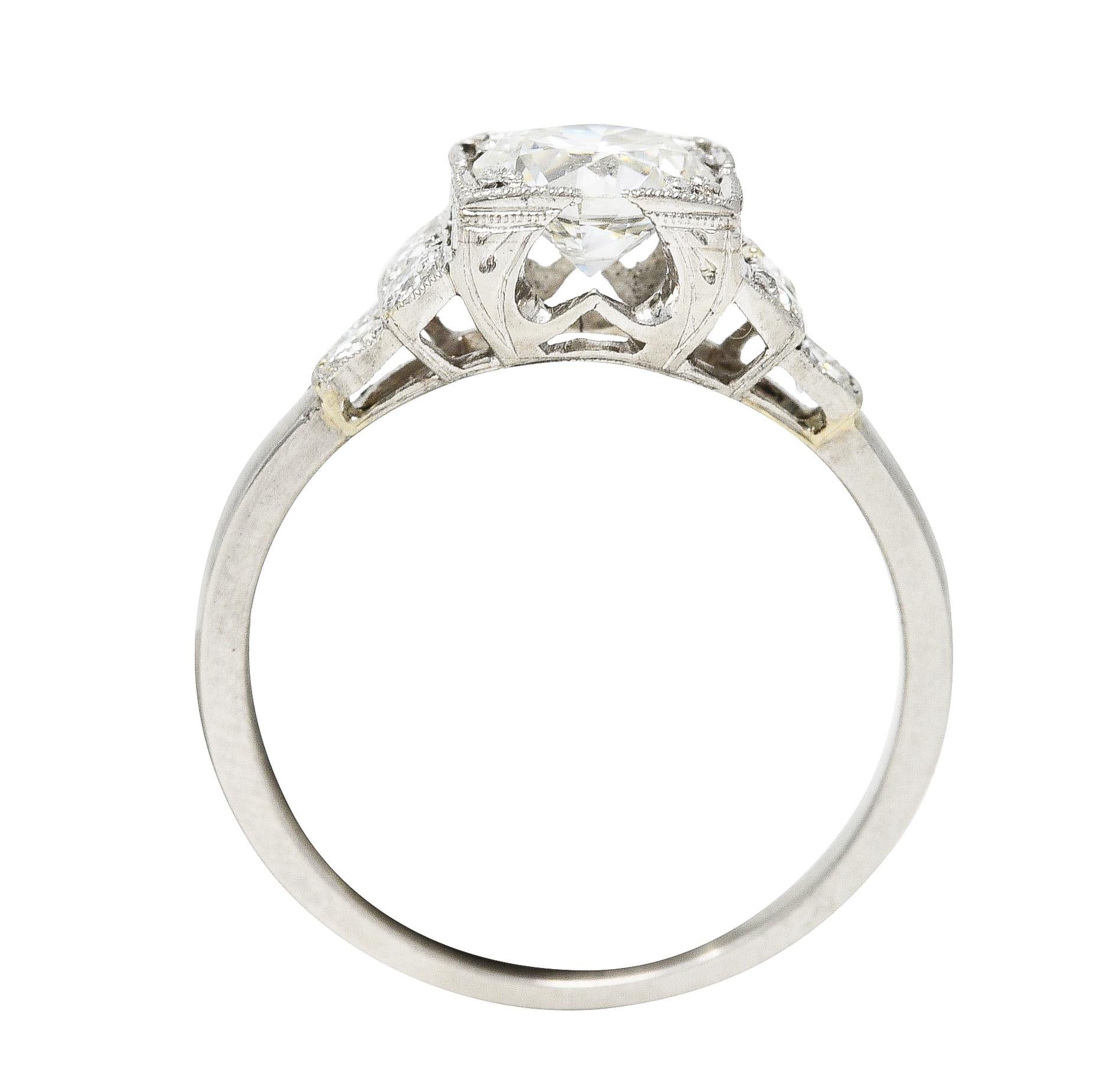 Art Deco 1.00 Carat Old European Diamond Platinum Stepped Engagement Ring For Sale 2