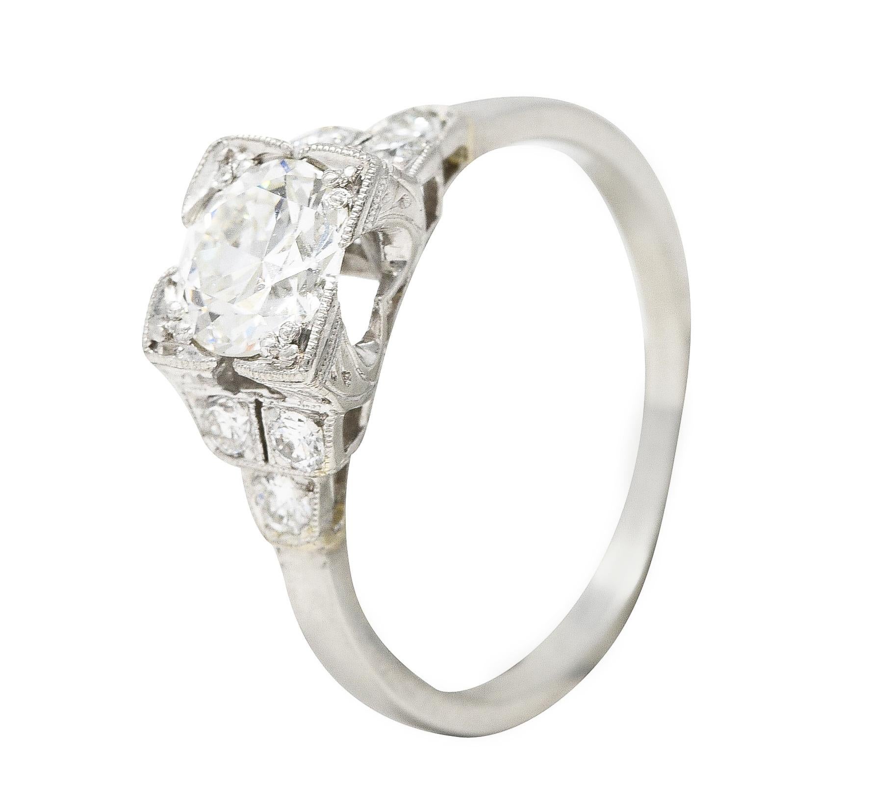 Art Deco 1.00 Carat Old European Diamond Platinum Stepped Engagement Ring For Sale 3