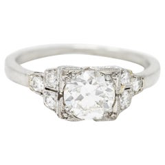 Art Deco Verlobungsring mit 1,00 Karat alteuropäischem Diamant in Platin mit Stepped