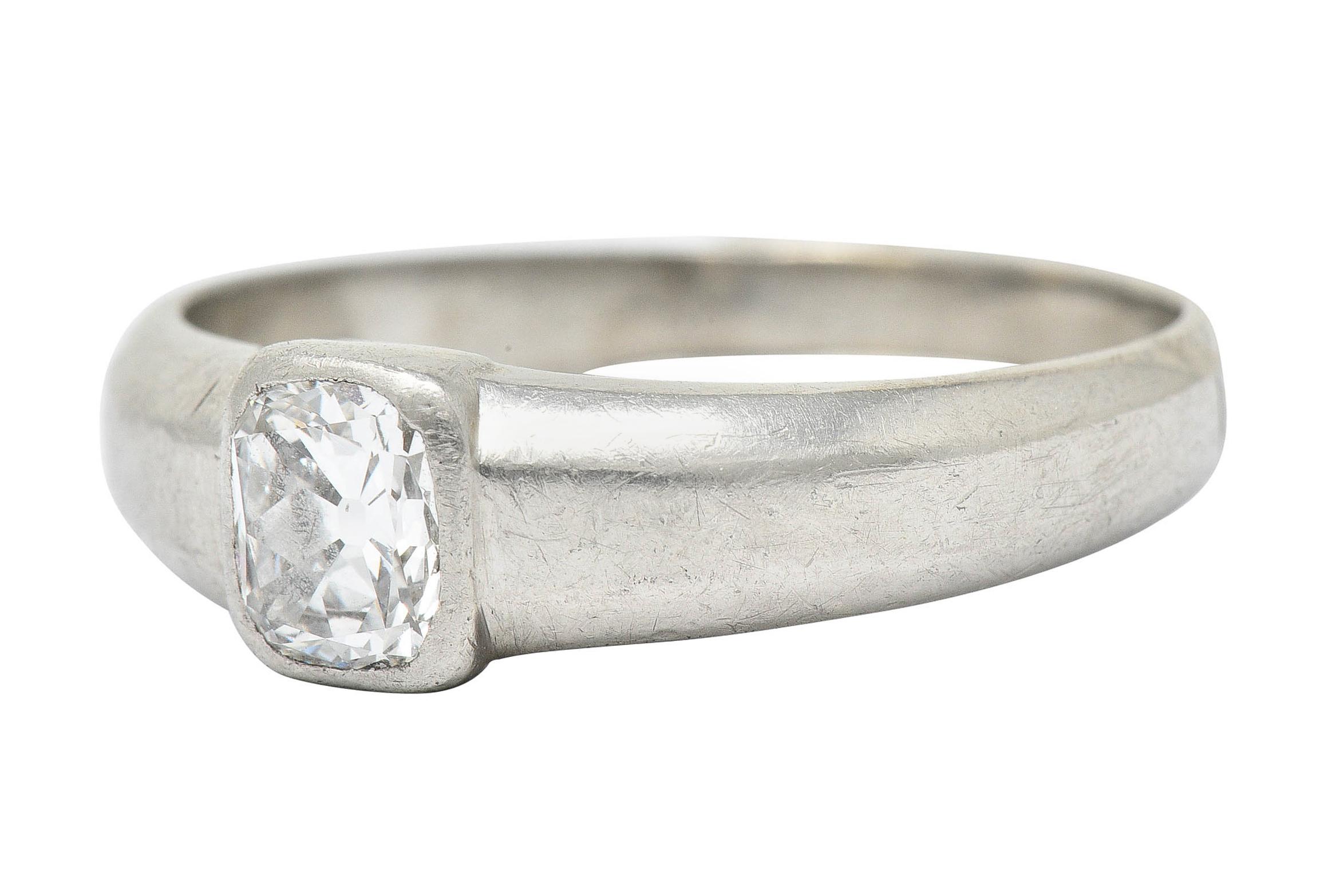 Women's or Men's Art Deco 1.00 Carat Old Mine Diamond Platinum Men's Band Ring