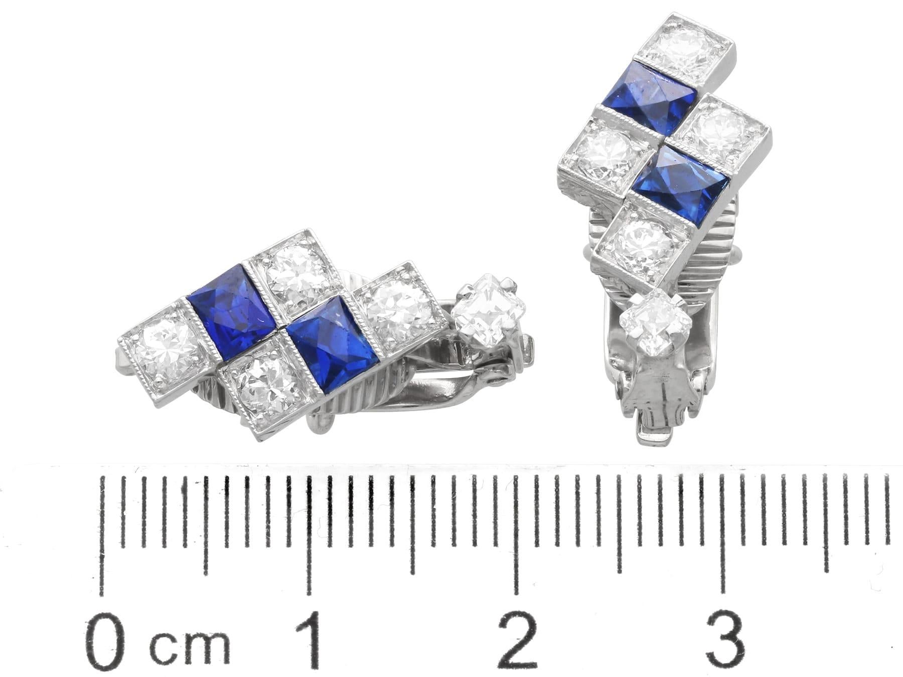Boucles d'oreilles Art déco en platine avec saphirs de 1,00 carat et diamants de 1,20 carat, c. 1920 en vente 5