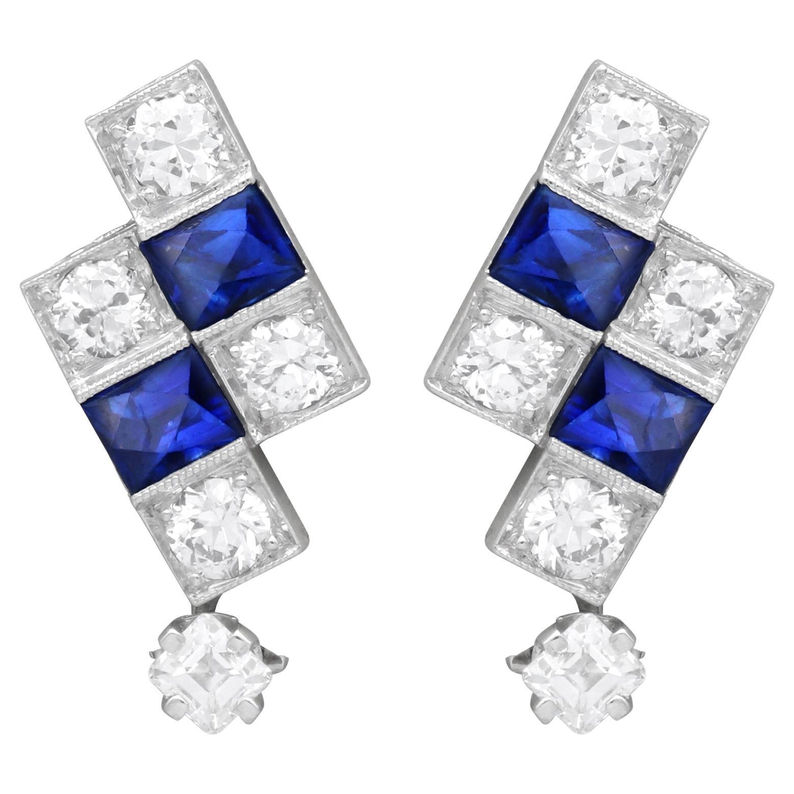 Art Deco 1.00 Carat Sapphire and 1.20 Carat Diamond Platinum Earrings Circa 1920