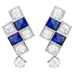 Boucles d'oreilles Art déco en platine avec saphirs de 1,00 carat et diamants de 1,20 carat, c. 1920