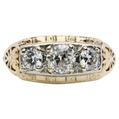 Art Deco 1.00 Carat Three Stone Diamond Ring in 14K Yellow Gold