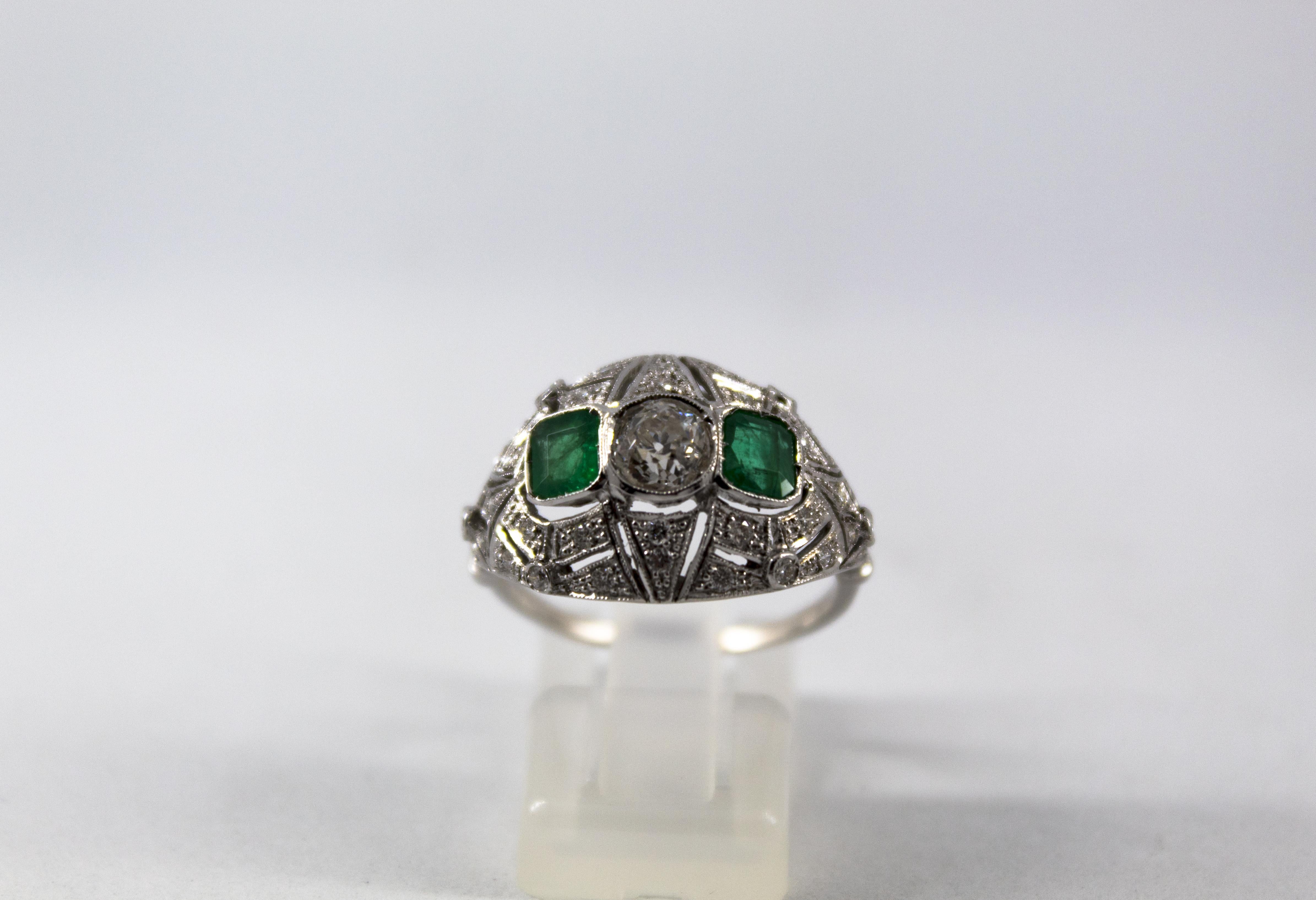 This Ring is made of 18K White Gold.
This Ring has 1.00 Carats of White Modern Round Cut Diamonds.
This Ring has 0.60 Carats of Emeralds.
This Ring is inspired by Art Deco.
This Ring is available also with Blue Sapphires or Rubies.
Size ITA: 17 USA: