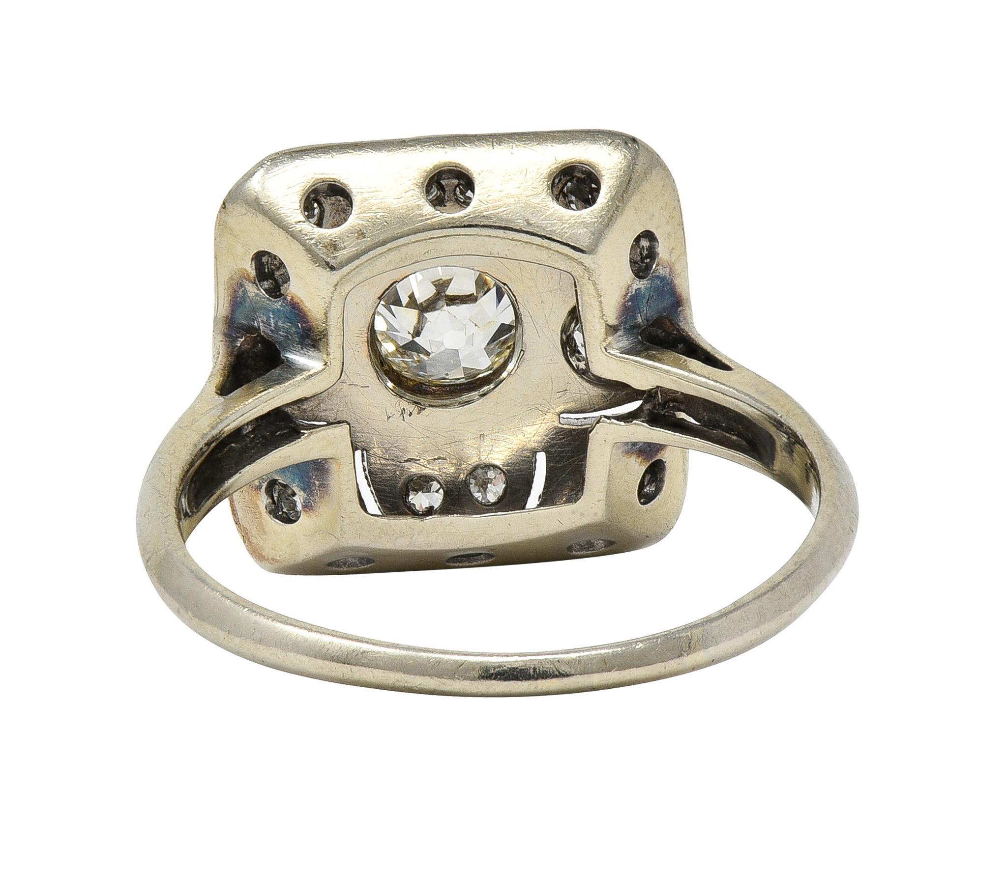 Art Deco 1,00 CTW Diamant 14 Karat Weißgold Vintage Cluster Dinner-Ring (Alteuropäischer Brillantschliff) im Angebot