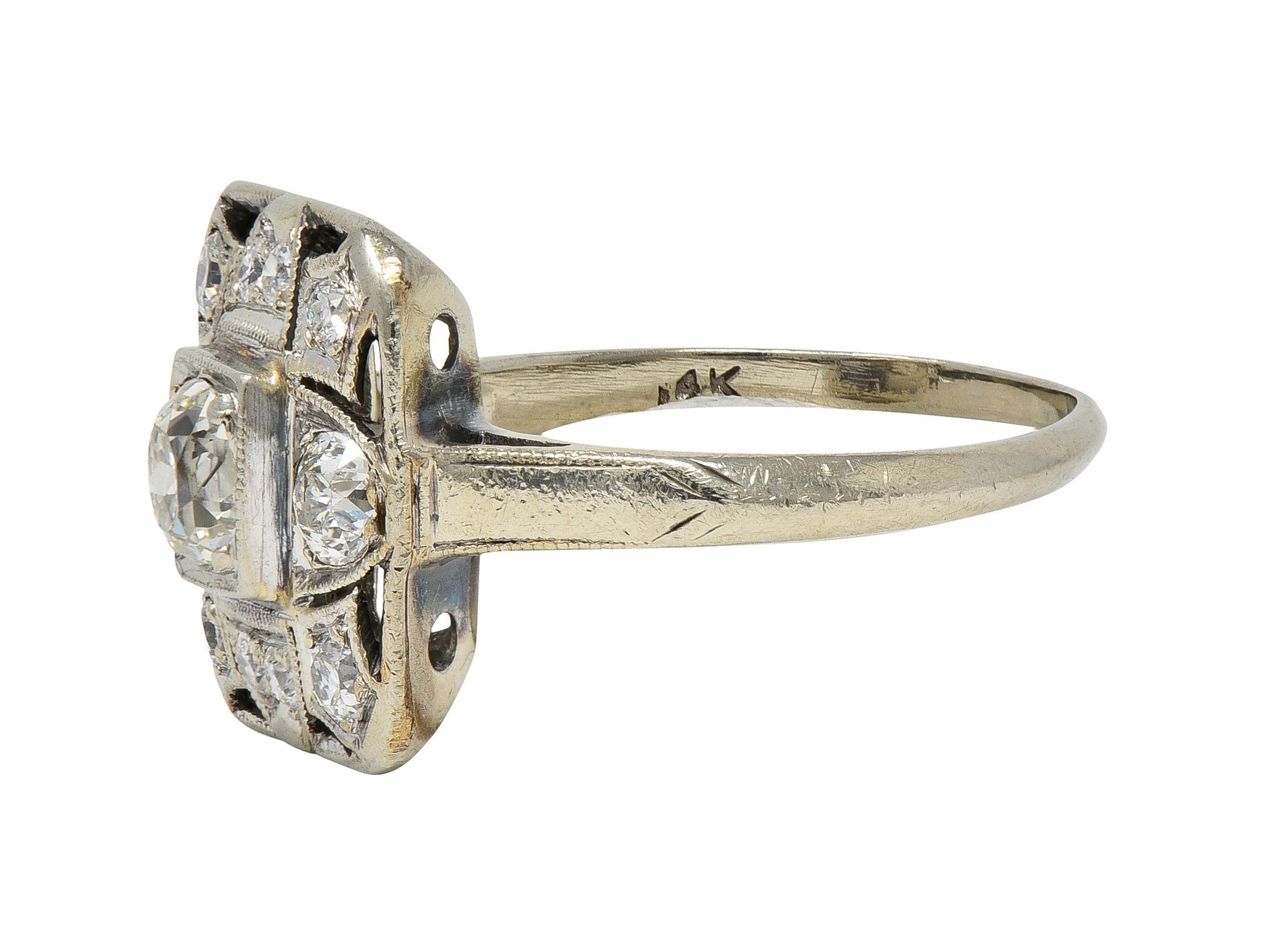 Art Deco 1,00 CTW Diamant 14 Karat Weißgold Vintage Cluster Dinner-Ring im Zustand „Hervorragend“ im Angebot in Philadelphia, PA