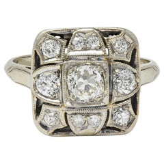 Art Deco 1.00 CTW Diamond 14 Karat White Gold Vintage Cluster Dinner Ring
