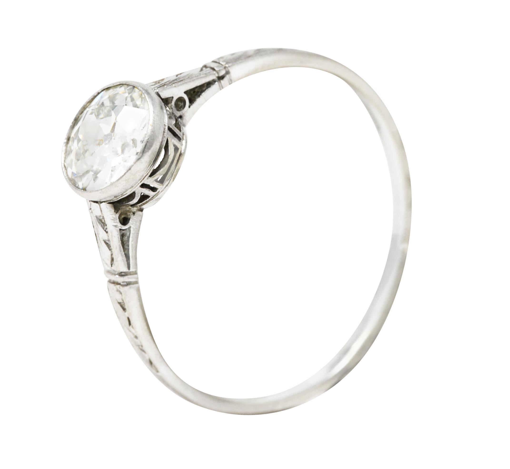 Art Deco 1.00 CTW Diamond Platinum Bezel Engagement Ring 2