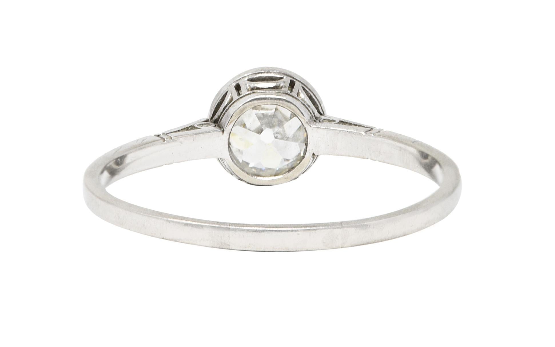 Old European Cut Art Deco 1.00 CTW Diamond Platinum Bezel Engagement Ring