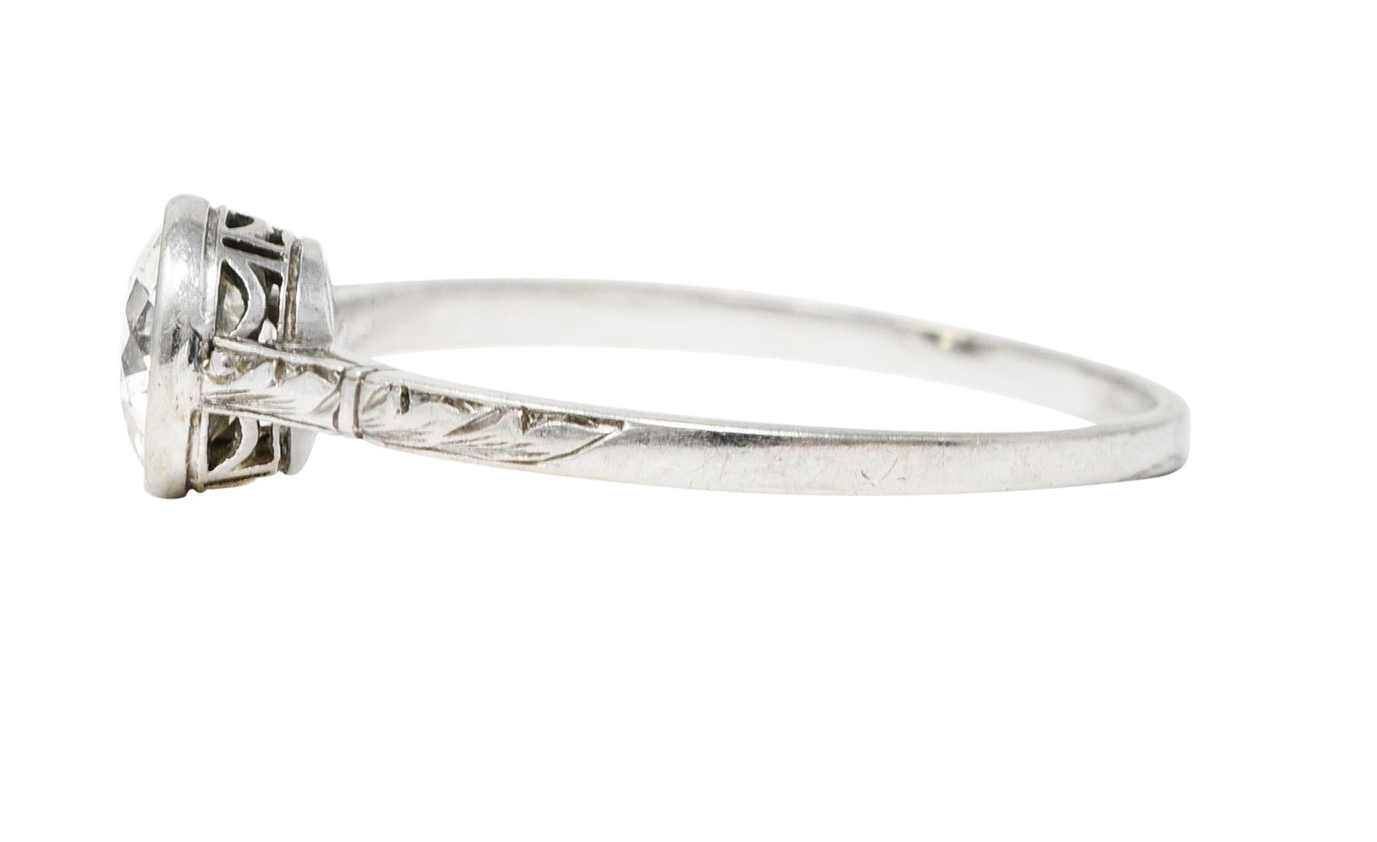 Art Deco 1.00 CTW Diamond Platinum Bezel Engagement Ring In Excellent Condition In Philadelphia, PA