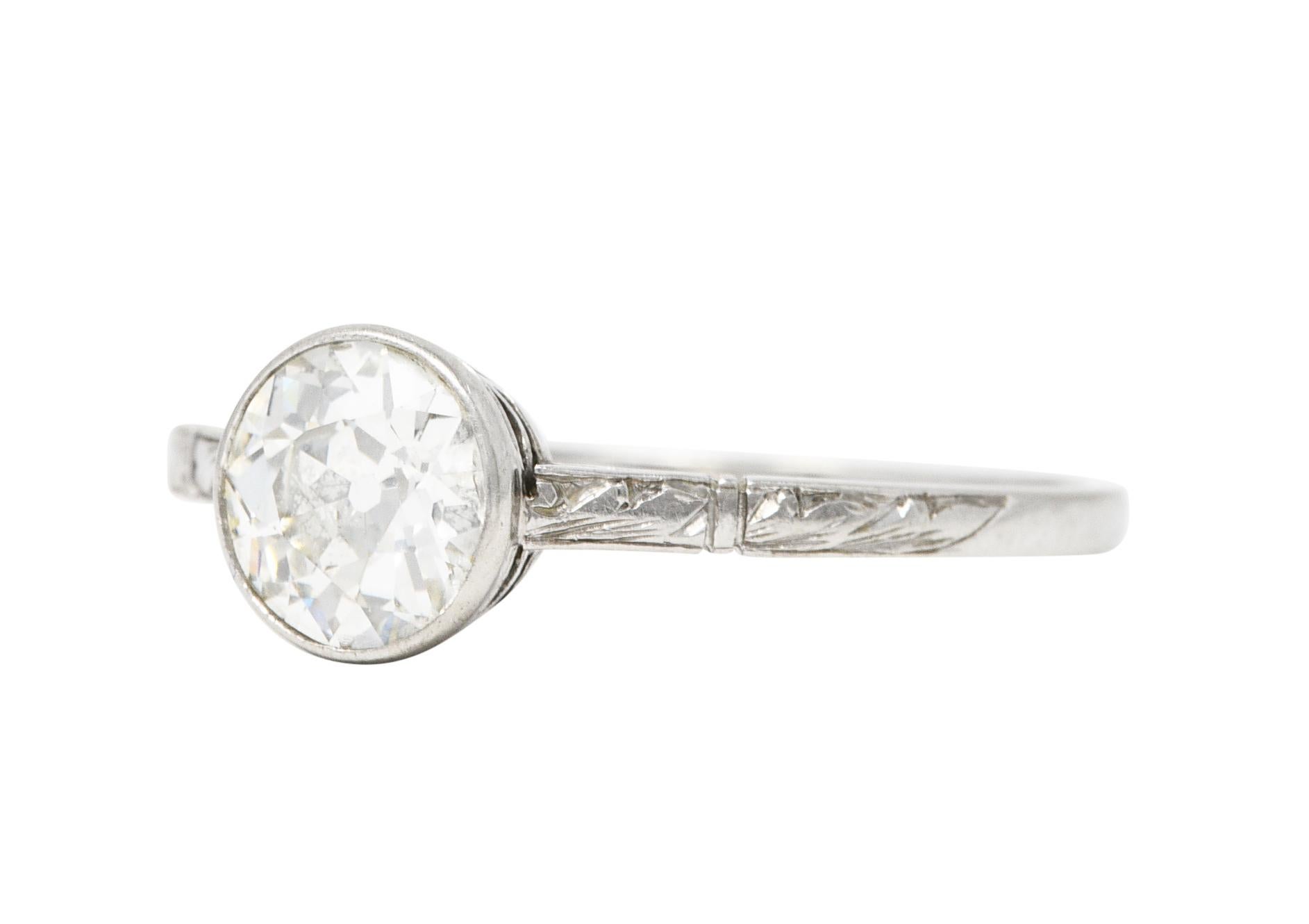 Women's or Men's Art Deco 1.00 CTW Diamond Platinum Bezel Engagement Ring