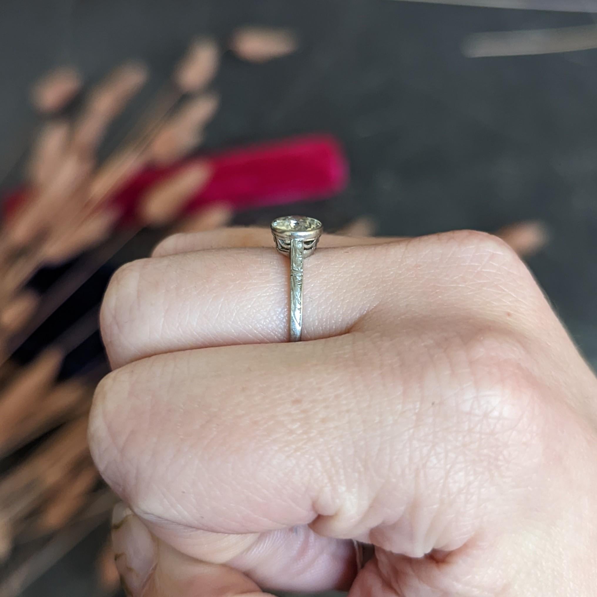 Art Deco 1.00 CTW Diamond Platinum Bezel Engagement Ring 4