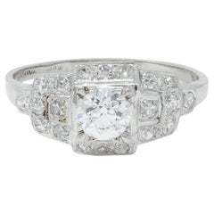 Art Deco Verlobungsring, 1,00 Karat alter europäischer Diamant, Platinschnalle, Vintage