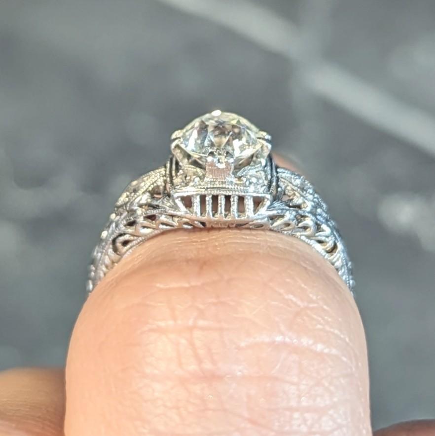 Art Deco 1.00 CTW Old European Diamond Platinum Vintage Engagement Ring For Sale 8