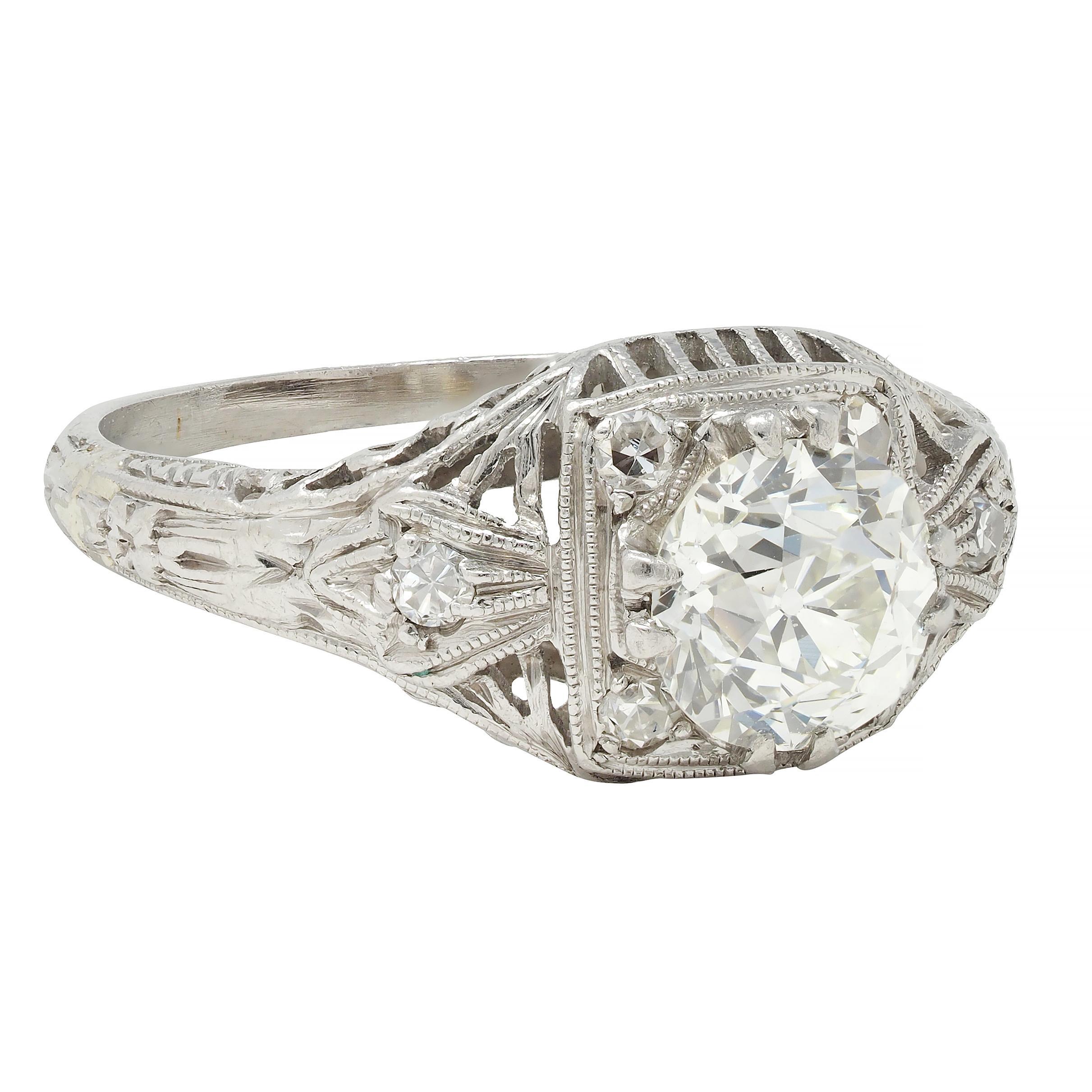 Old European Cut Art Deco 1.00 CTW Old European Diamond Platinum Vintage Engagement Ring For Sale