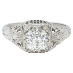 Art Deco 1.00 CTW Old European Diamond Platinum Vintage Engagement Ring