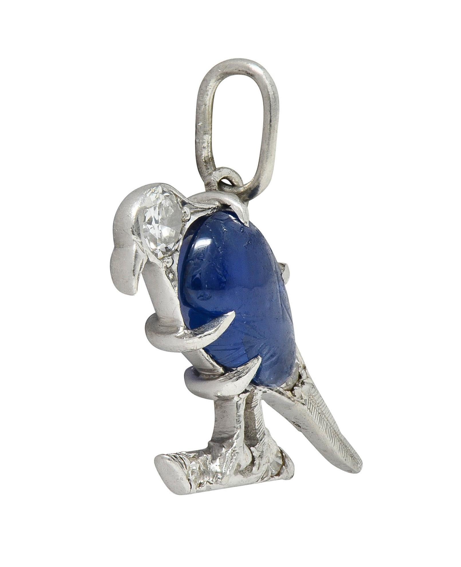 Breloque oiseau Art déco vintage en platine avec saphirs et diamants de 1,00 carat Excellent état - En vente à Philadelphia, PA