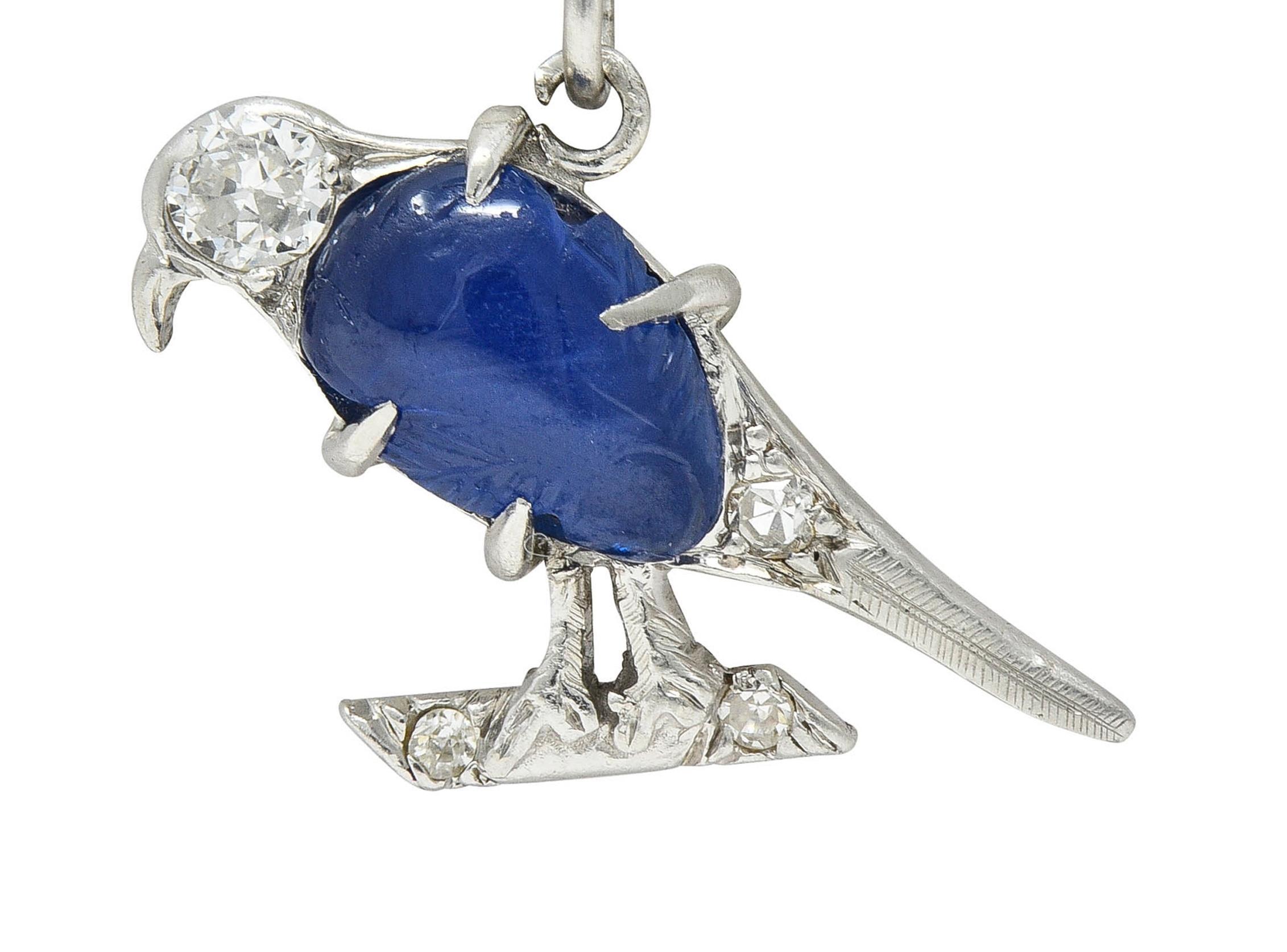 Breloque oiseau Art déco vintage en platine avec saphirs et diamants de 1,00 carat en vente 1