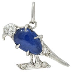 Breloque oiseau Art déco vintage en platine avec saphirs et diamants de 1,00 carat