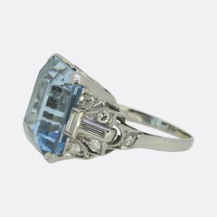 Art Deco 10.00 Carat Aquamarine and Diamond Ring