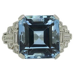 Art Deco 10.00 Carat Aquamarine and Diamond Ring