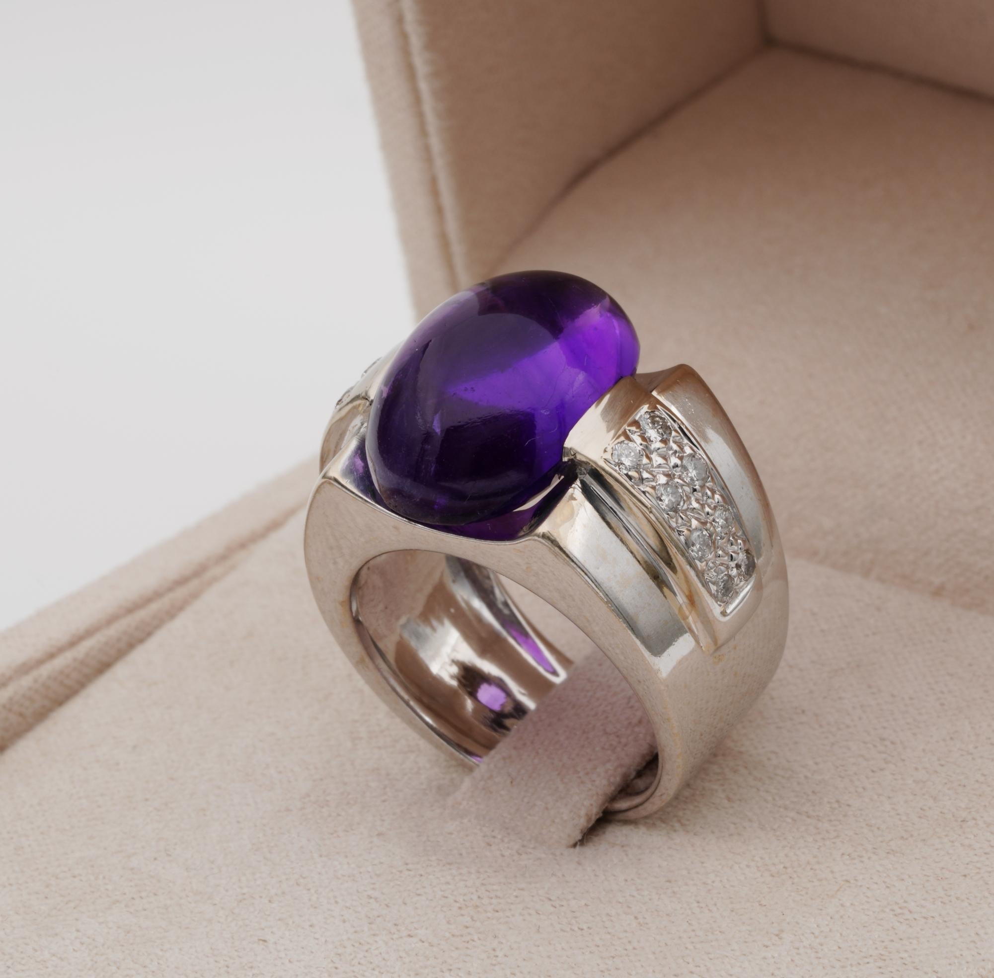 Cabochon Art Deco 10.00 Ct Natural Amethyst Diamond 18 KT Ring For Sale