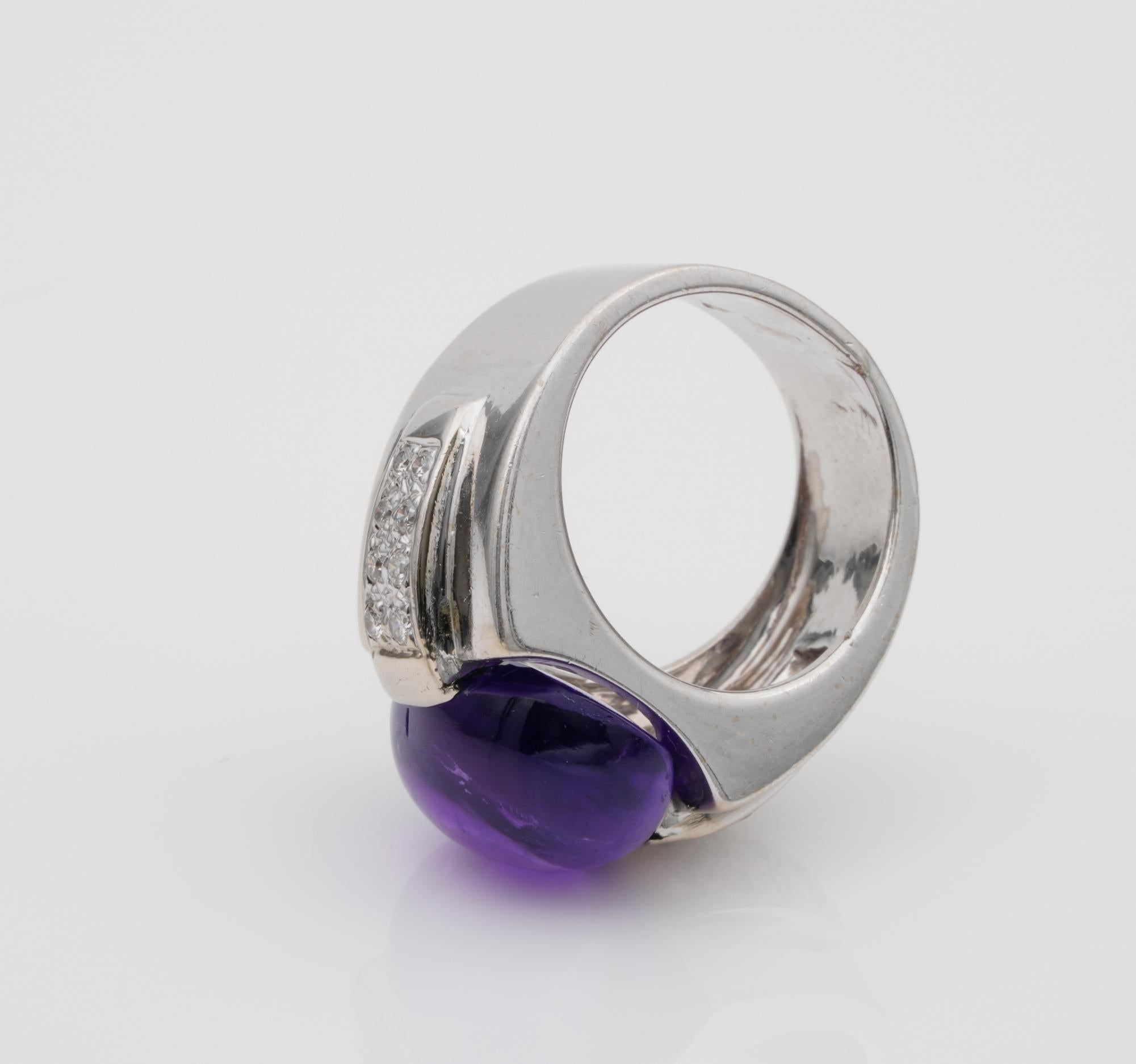 Art Deco 10,00 Karat natürlicher Amethyst-Diamant-Ring 18 KT (Cabochon) im Angebot