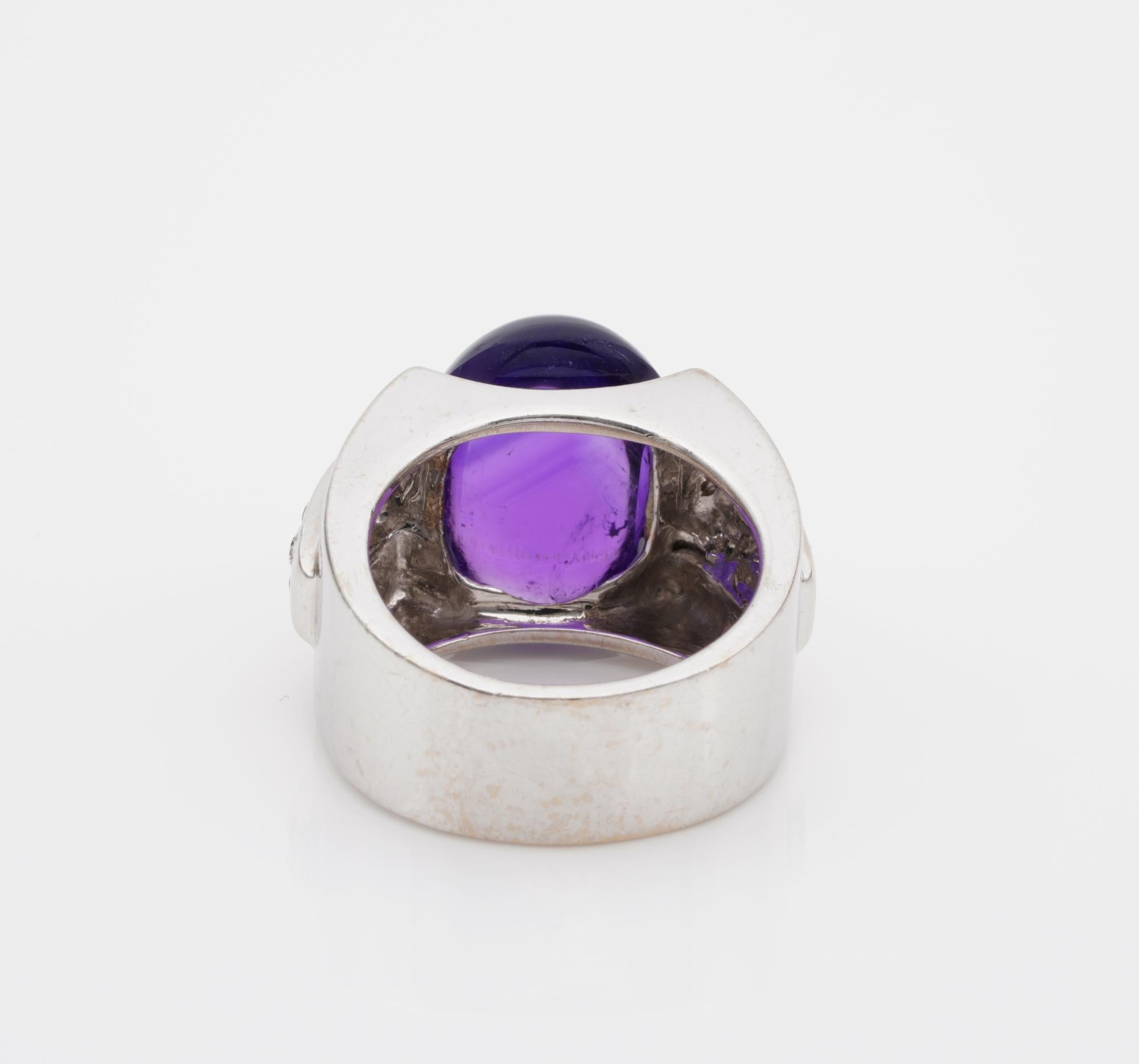 Art Deco 10,00 Karat natürlicher Amethyst-Diamant-Ring 18 KT im Zustand „Gut“ im Angebot in Napoli, IT