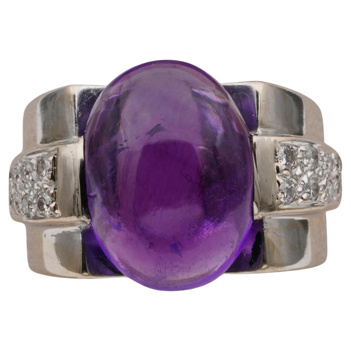 Art Deco 10.00 Ct Natural Amethyst Diamond 18 KT Ring For Sale