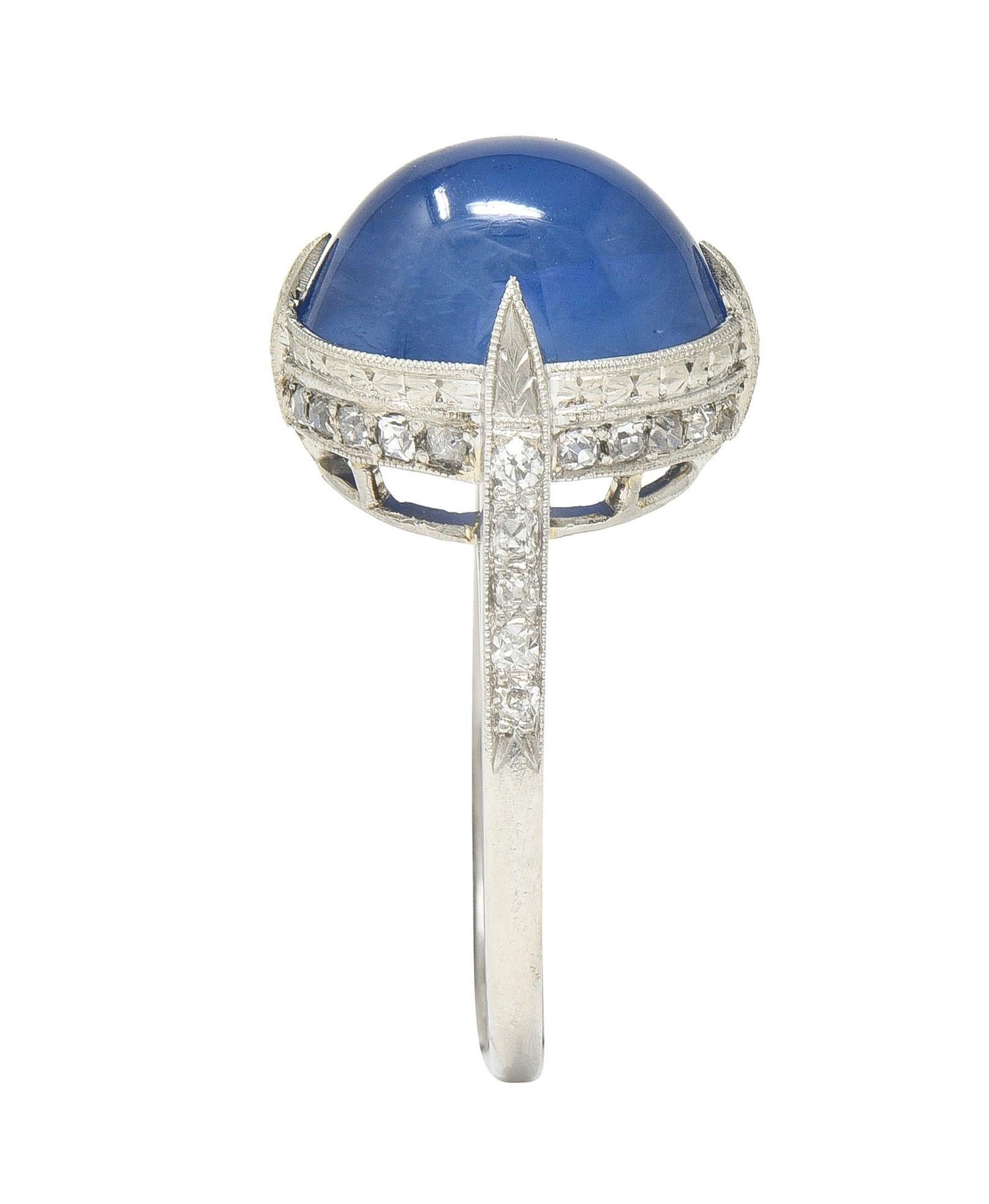 Art Deco 10,00 Karat unbehandelter Ceylon Sternsaphir Diamant Vintage Platin Ring im Angebot 5