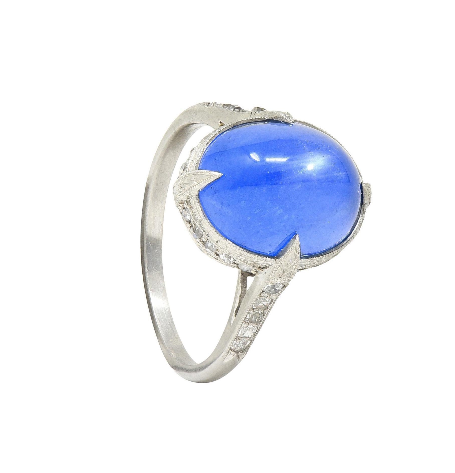 Art Deco 10.00 CTW No Heat Ceylon Star Sapphire Diamond Vintage Platinum Ring For Sale 7