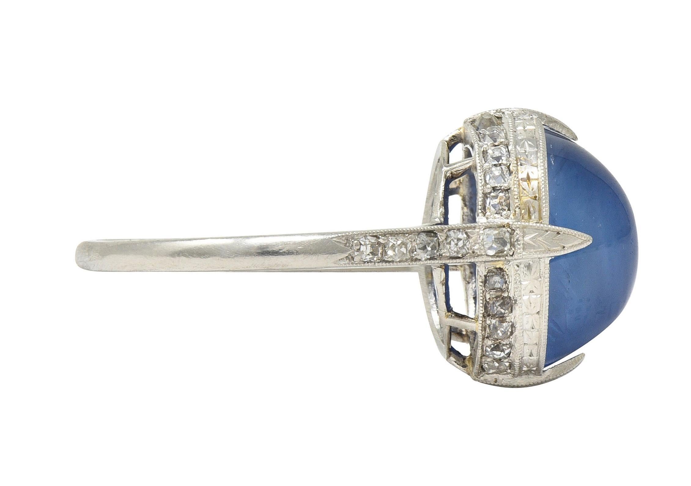 Women's or Men's Art Deco 10.00 CTW No Heat Ceylon Star Sapphire Diamond Vintage Platinum Ring For Sale