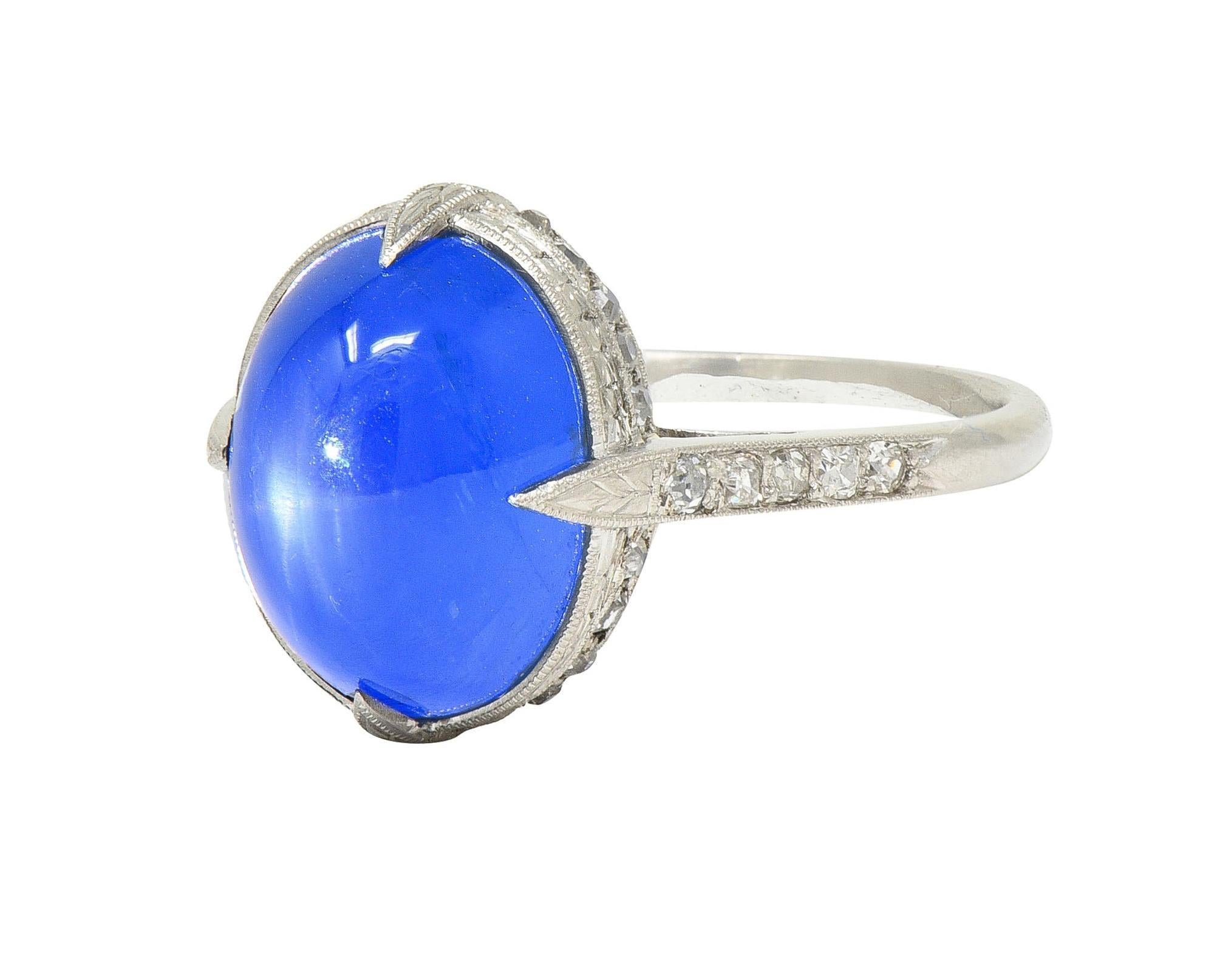 Art Deco 10.00 CTW No Heat Ceylon Star Sapphire Diamond Vintage Platinum Ring For Sale 2