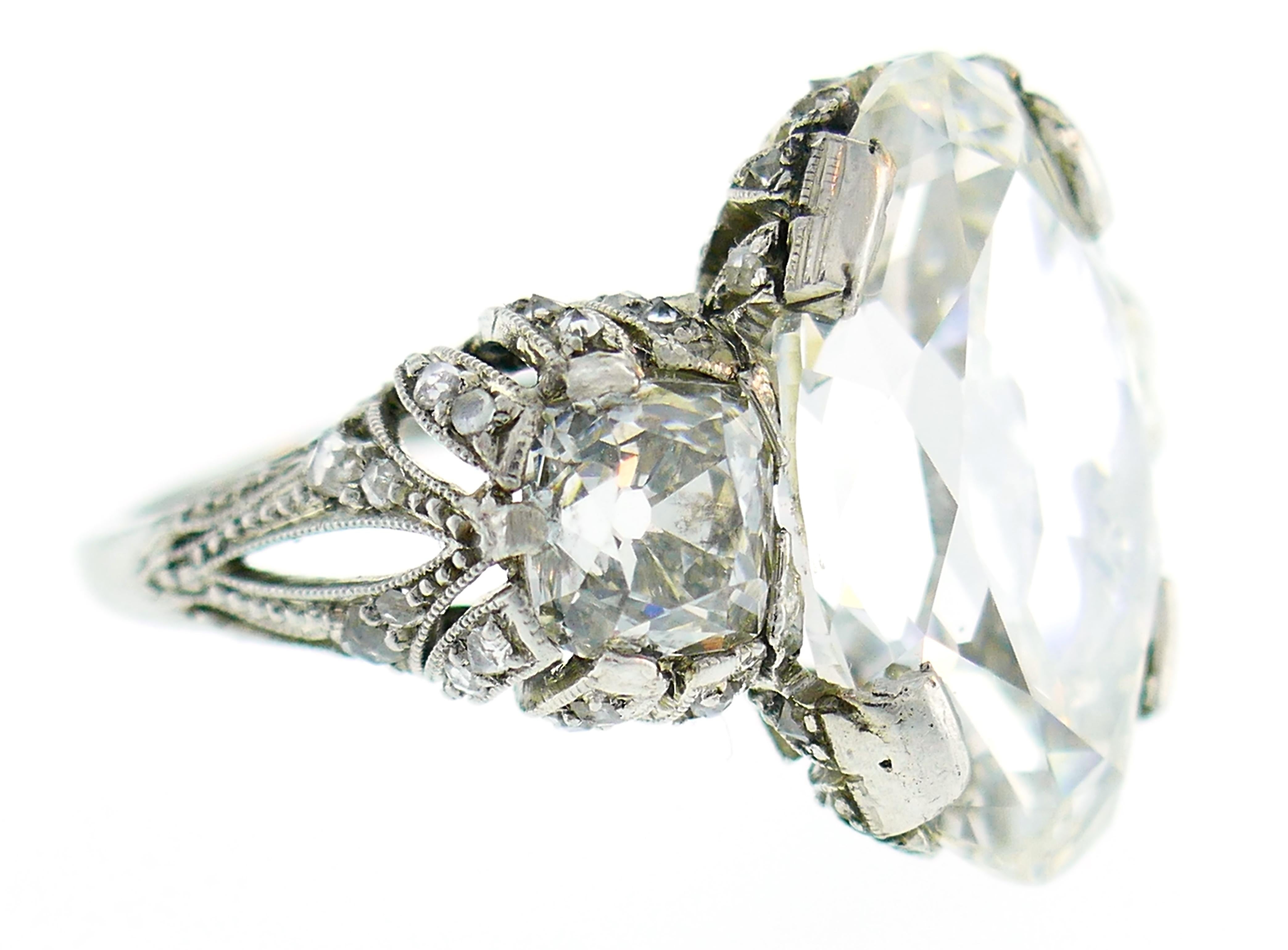 Art Deco 10.03 Carat Diamond GIA Platinum Ring For Sale 2