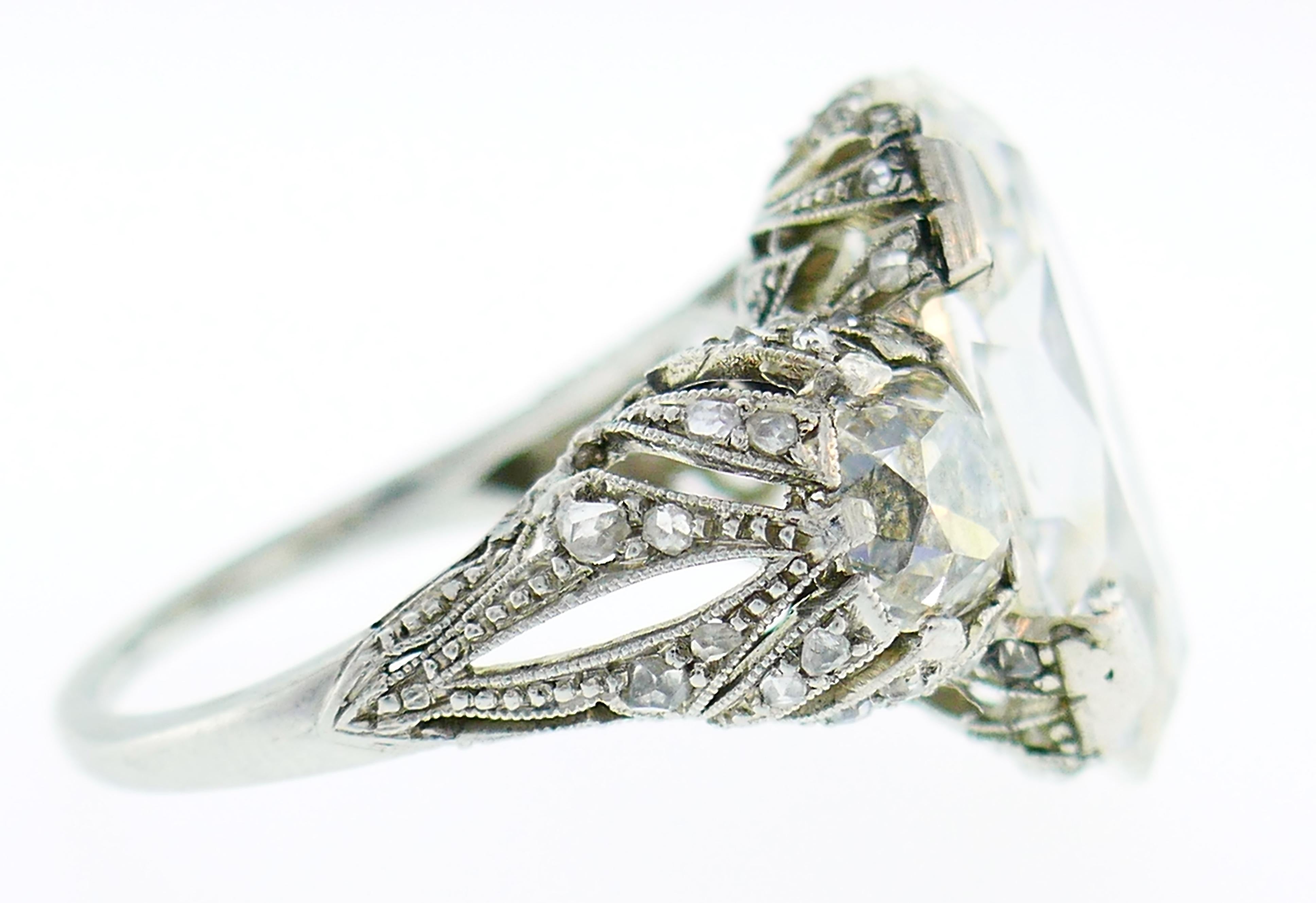 Art Deco 10.03 Carat Diamond GIA Platinum Ring For Sale 3