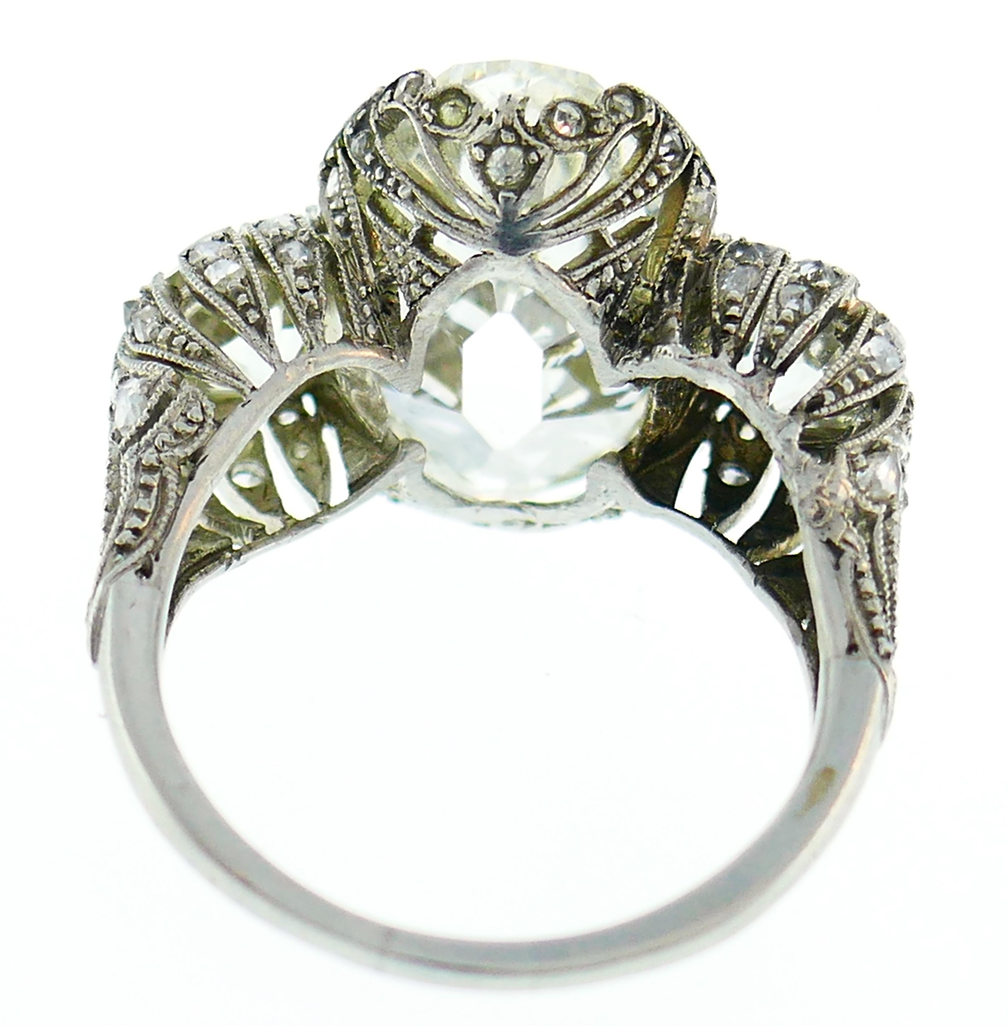 Art Deco 10.03 Carat Diamond GIA Platinum Ring For Sale 4
