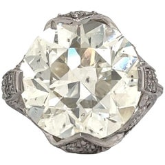 Antique Art Deco 10.05 Round Brilliant Cut Diamond Platinum Filigree Ring