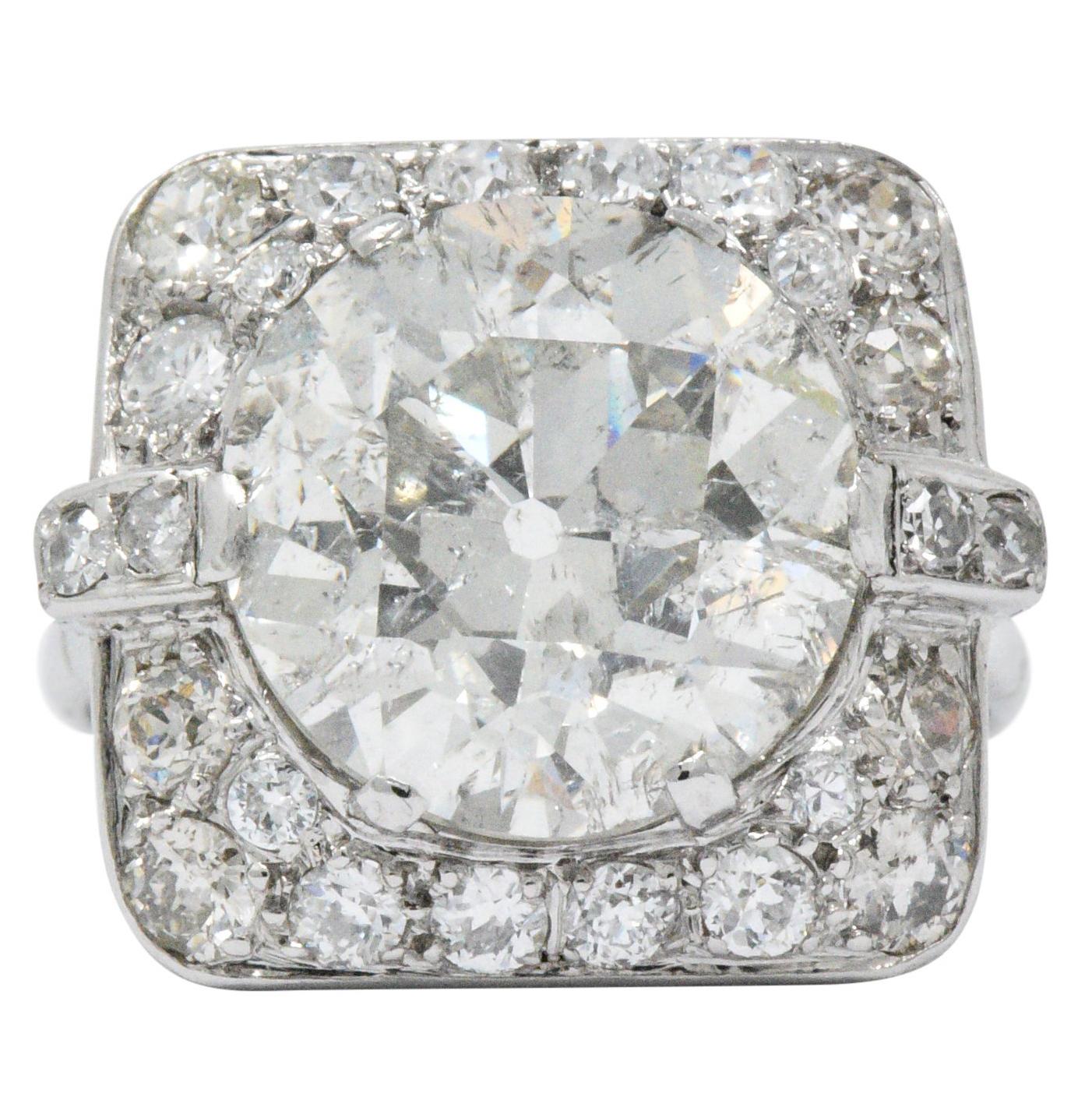 Art Deco 10.07 Carat Diamond and Platinum Large Old European Cut Engagement Ring