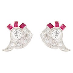 Antique Art Deco 1.00ct Diamond and Ruby Earrings, c.1920s