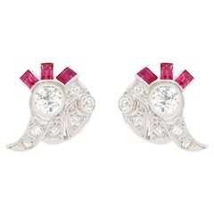 Art Deco 1.00ct Diamond and Ruby Earrings, c.1920s